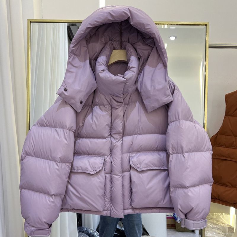 波司澄年反季新款羽绒服女短款小个子加厚连帽面包服冬季白鸭绒外