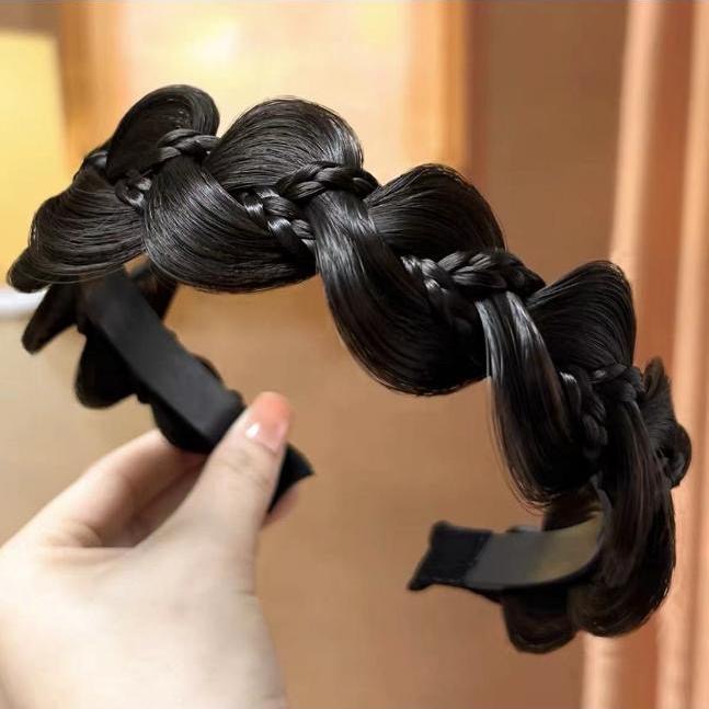 非金属布艺发饰 鱼骨辫假发麻花辫子头箍增高颅顶带防滑盘发假发