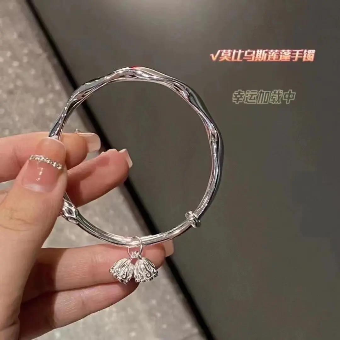 足银手镯 足银999森系小清新纯银镯子时尚网红莫比乌斯莲蓬手镯女