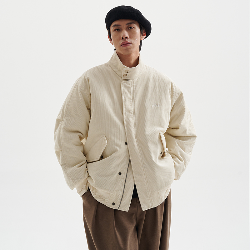 BUTTBILL 现货日系复古3M新雪丽灯芯绒夹克哈灵顿宽松外套棉衣服