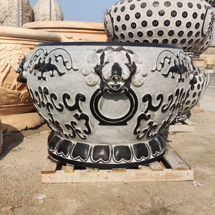 石雕鱼缸花盆青石仿古兽头水缸圆缸天然石材大盆门海庭院摆件