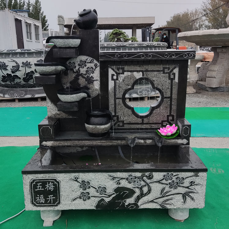 石雕流水摆件 水幕墙鱼缸 庭院流水雕塑 青石仿古流水照壁摆件