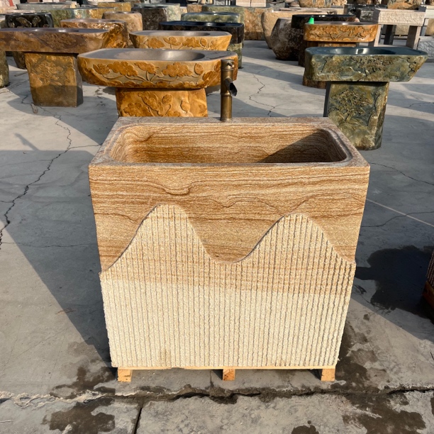 天然大理石洗衣池洗衣盆带搓衣板石头水槽户外洗手台庭院水池