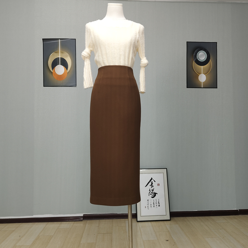 24年冬季新款高腰修身显瘦气质范儿半身裙时尚百搭后开叉轻奢优雅