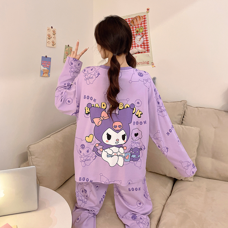bejirog/北极绒少女春秋季卡通可爱风纯棉圆领睡衣女士居家两件套