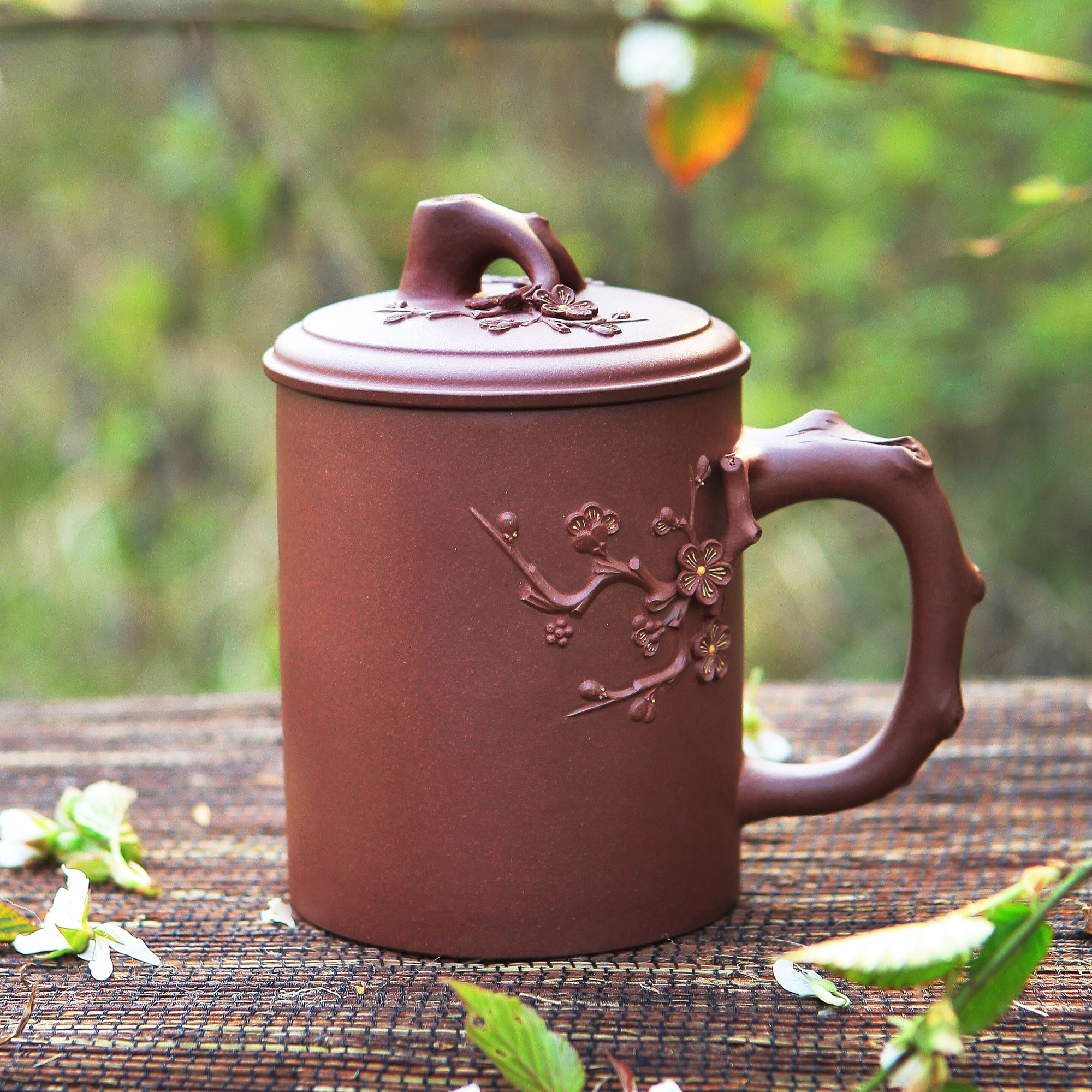 全手工贴花梅花情紫砂盖杯