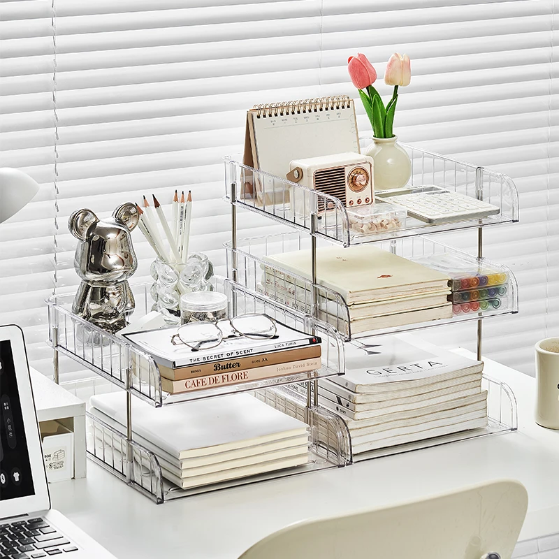 亚克力透明桌面文件收纳架书桌置物架办公室抽屉资料整理盒Q026A