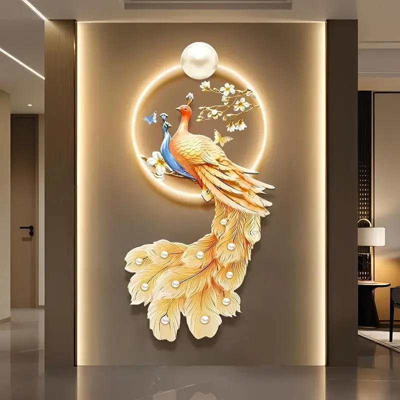 新中式孔雀玄关装饰画入户门玄关画走廊楼梯间玄关画现代轻奢高档