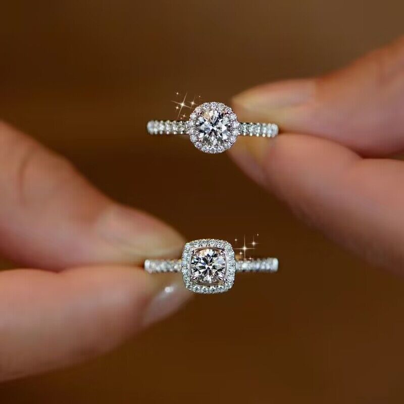 925银莫桑石戒指  30分小巧精致 公主方苞银托莫桑石经典求婚女戒