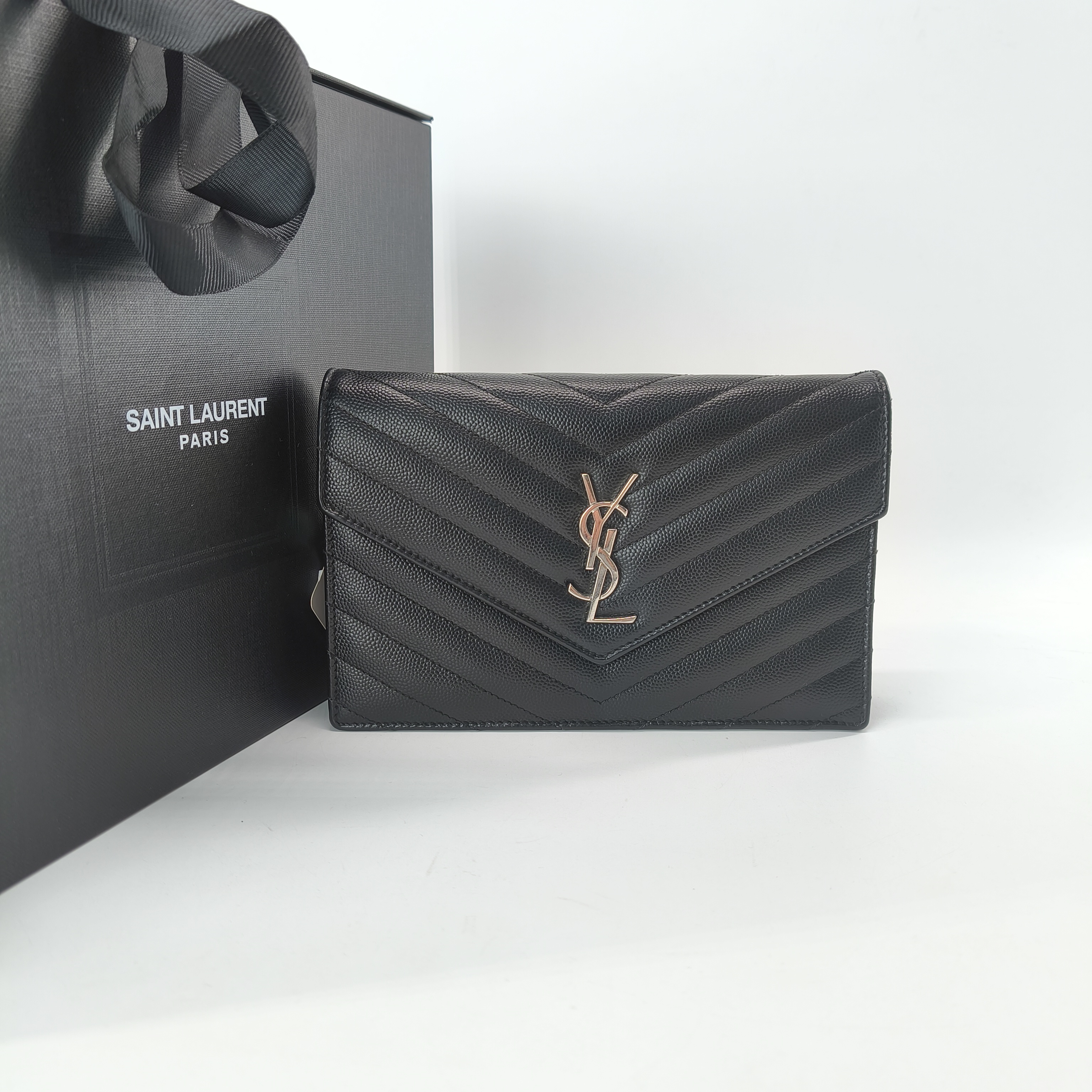 99新 YSL/圣罗兰  黑银信封包小号 链条单肩斜挎包
