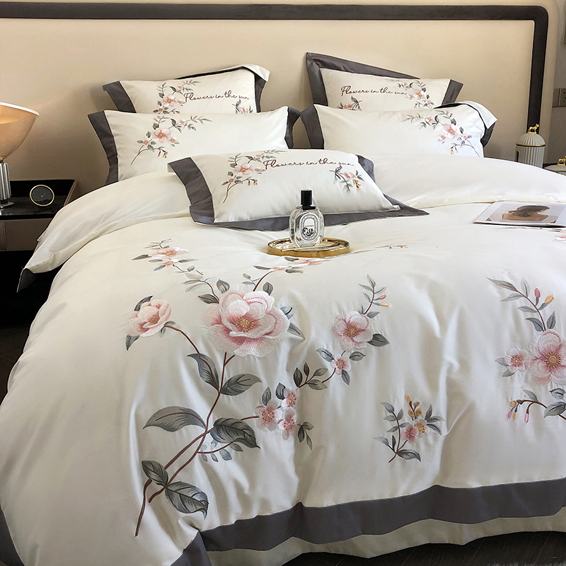 高档轻奢简约刺绣网红时尚绣花四件套