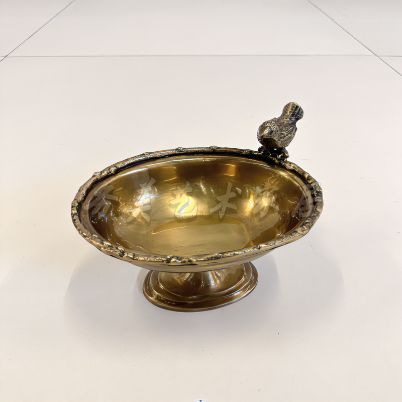 BORCH/博瑞奇欧式复古精致黄铜高脚鸟盘铜盘摆件（06394）