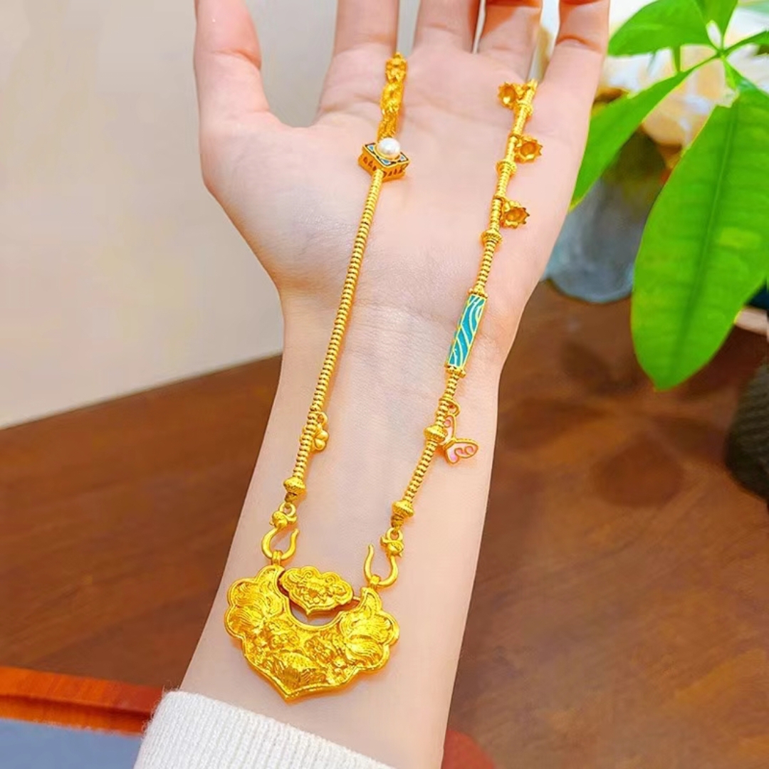 合金吊坠 【高端定制】双鱼锦鲤锁包吊坠蝴蝶铃兰花项链女