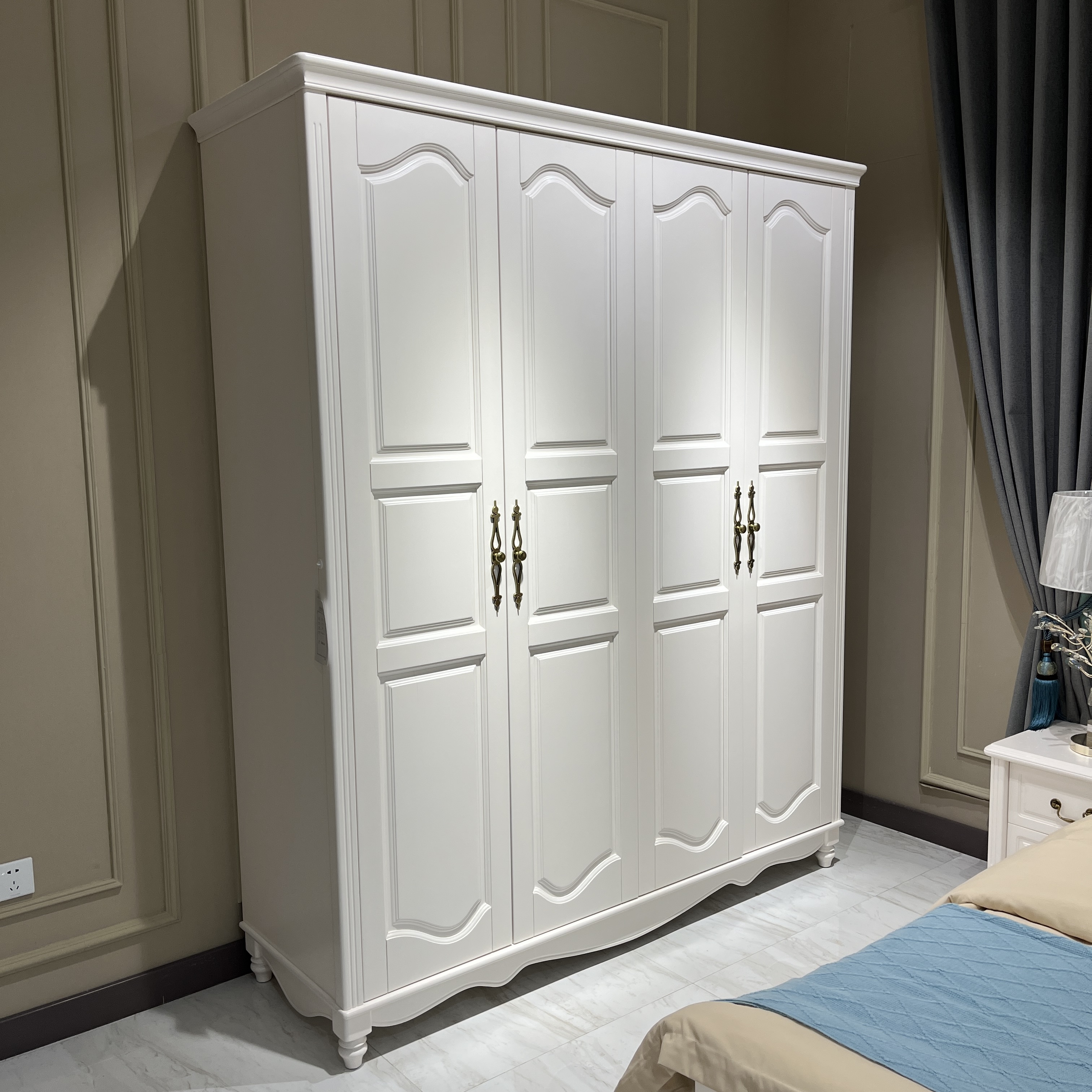 【简语家具】美式全原木衣柜四门衣柜简约百搭卧室成套白色储物主卧