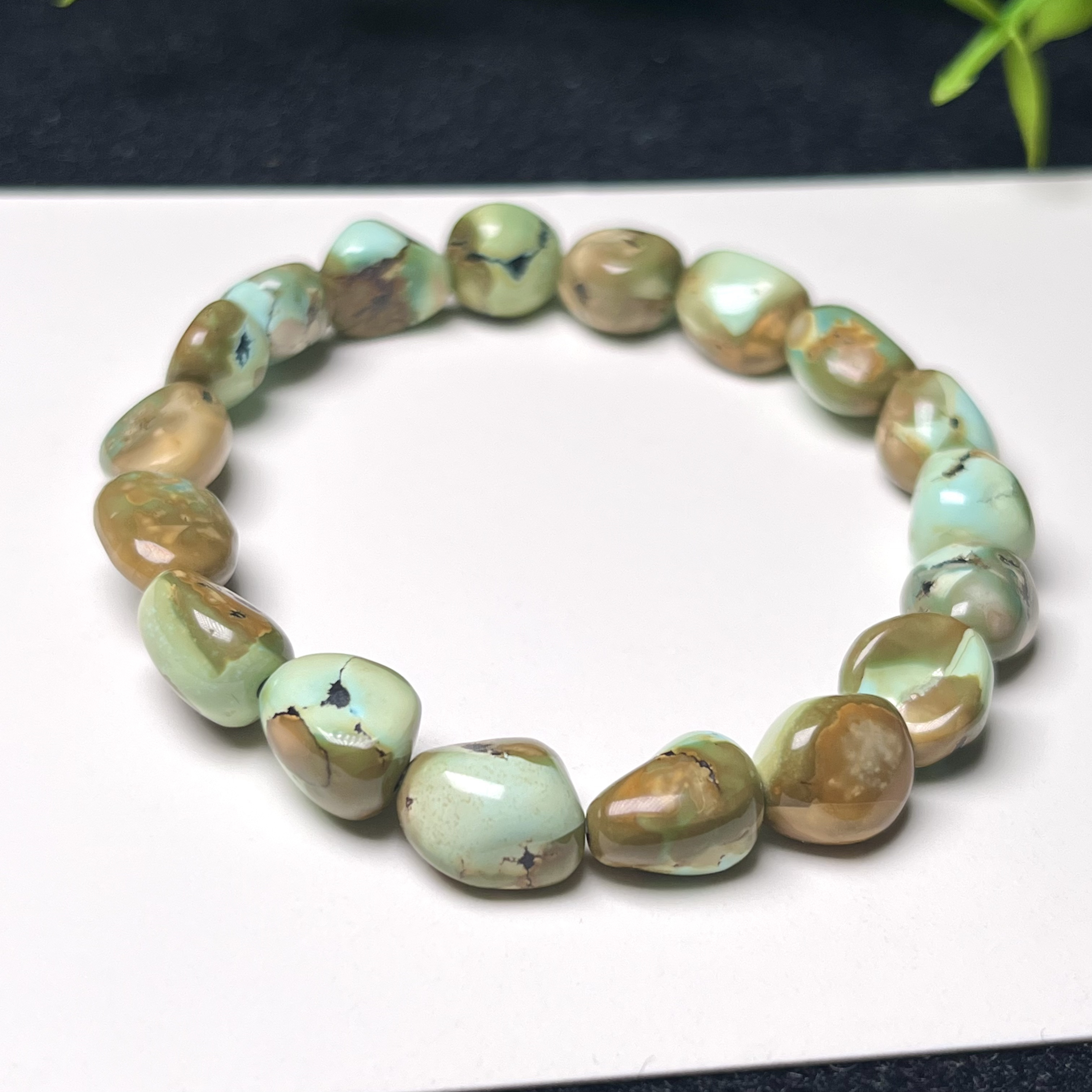 原矿高瓷绿松石随形手链 直径8mm左右中15.2克炫彩特色原石变色