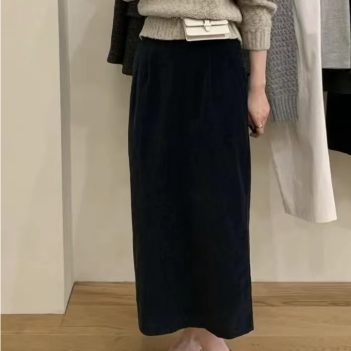 [DARUI]丝绒半身裙女高腰显瘦直筒裙气质中长款包臀裙-2102