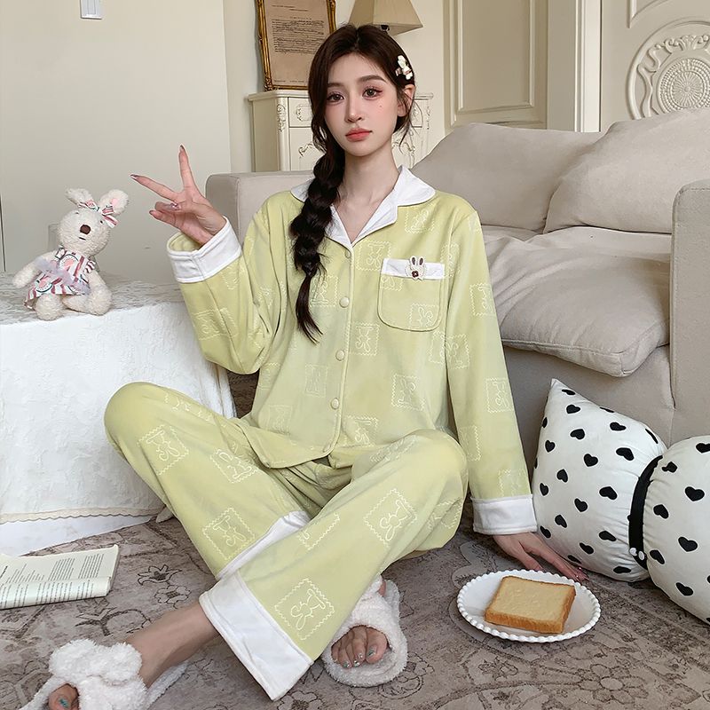 秋冬中厚款【带胸垫】海岛珊瑚绒月子服家居服产前产后孕妇哺乳睡衣