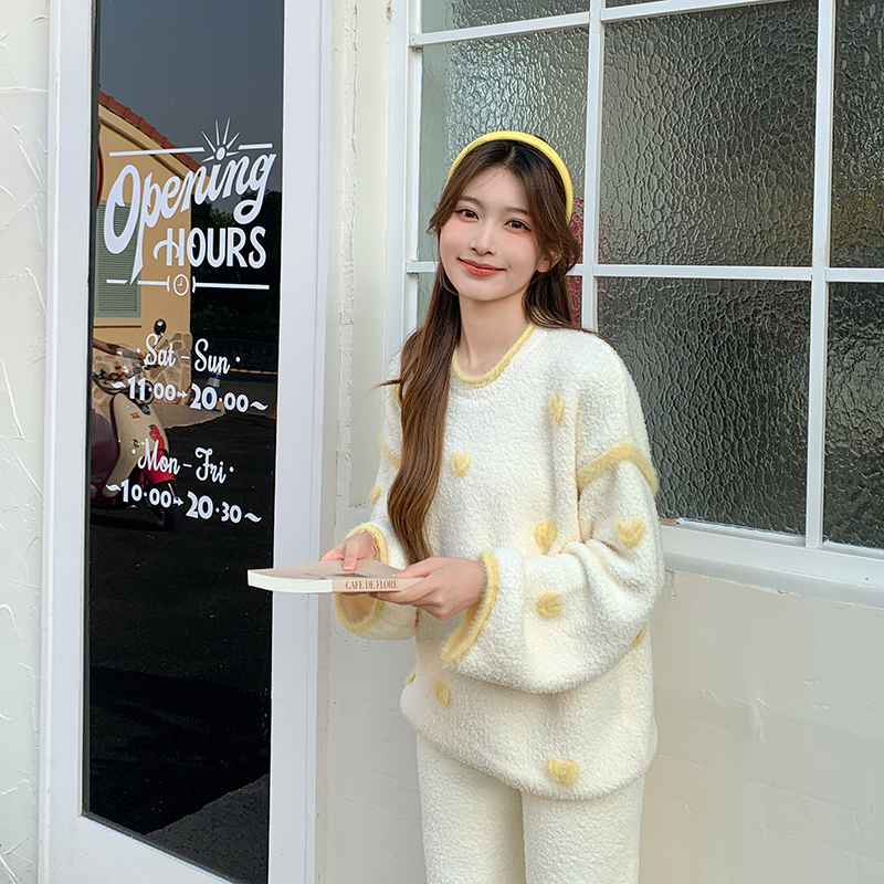 【爱心暖阳】软绵绵可外穿半边绒纯欲宽松保暖休闲睡衣女显瘦网红