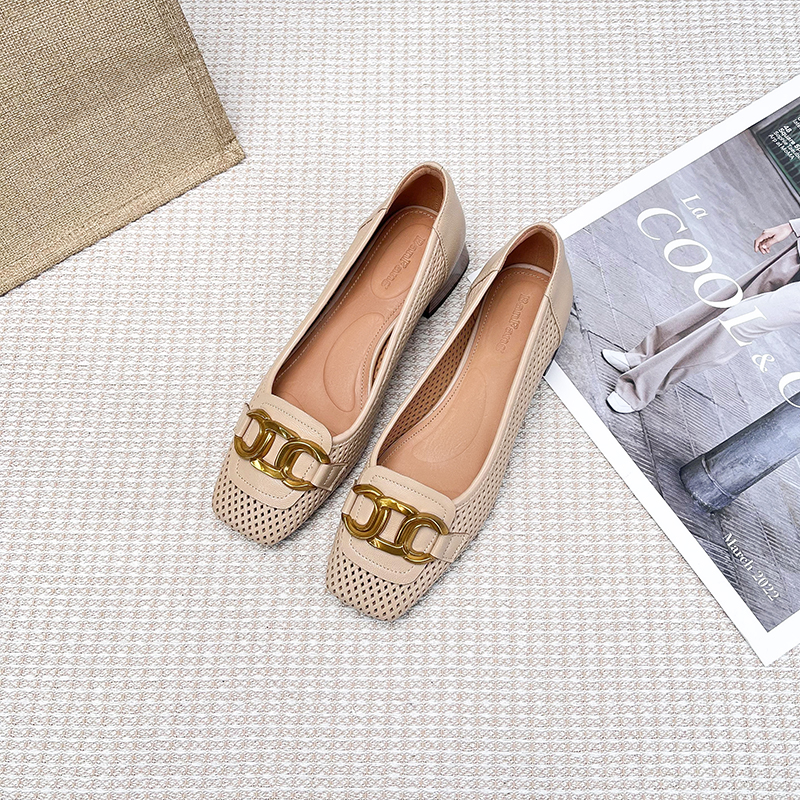 断码青沧断码青仓|34-40|3.5cm|法式复古方头浅口金属镂空粗跟单