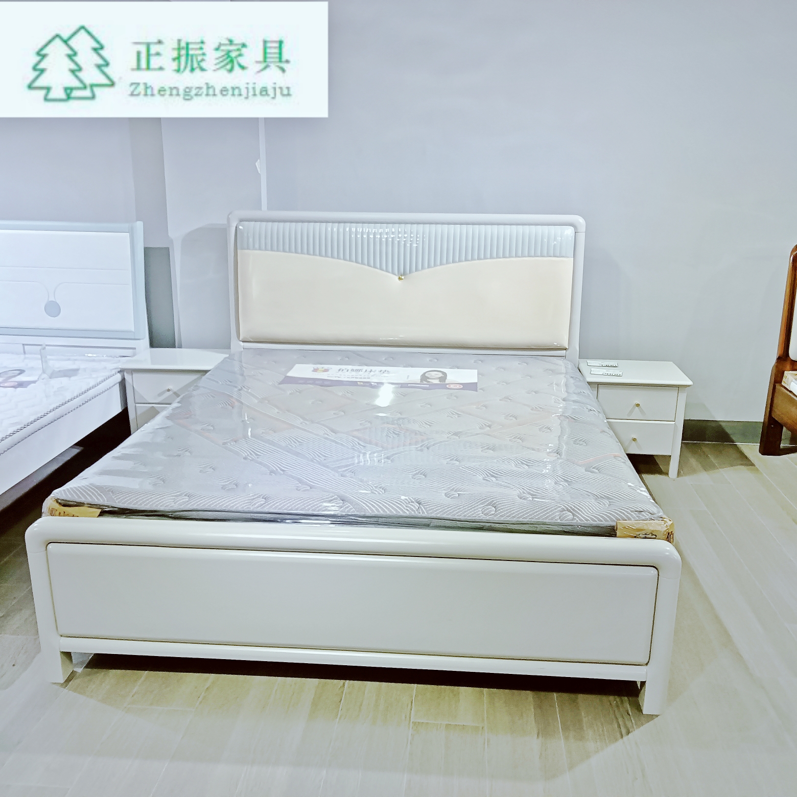 实木床，双人大床，全实木床头，网红大床