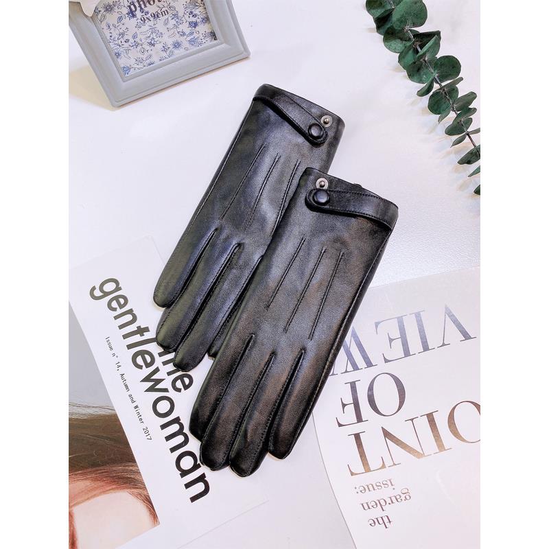 羊皮手套女冬天秋韩版可爱加绒加厚防寒保暖开车机车触屏薄款真皮