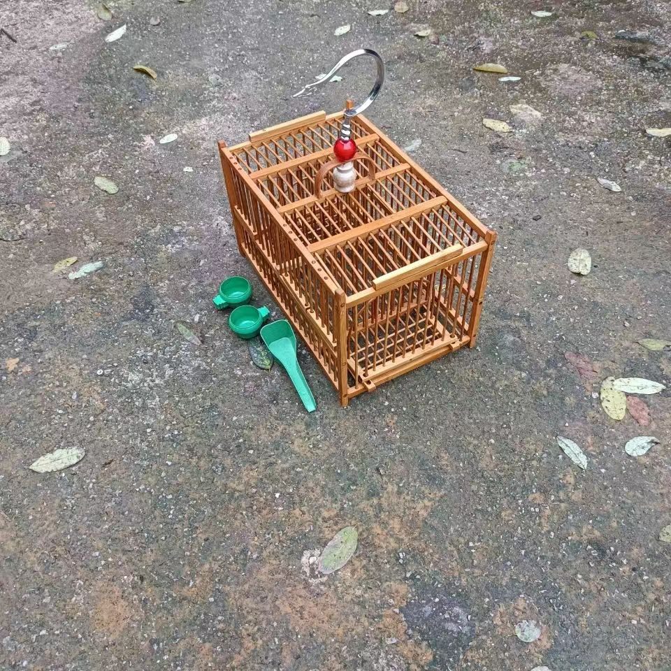 黄豆鸟 绣眼鸟两门机关踏笼