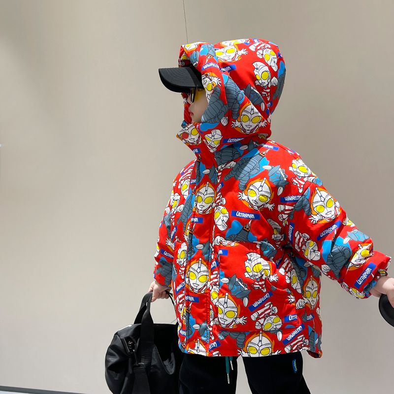 新款男童奥特曼冬季棉服儿童连帽加绒加厚棉服保暖棉衣潮洋气秋冬