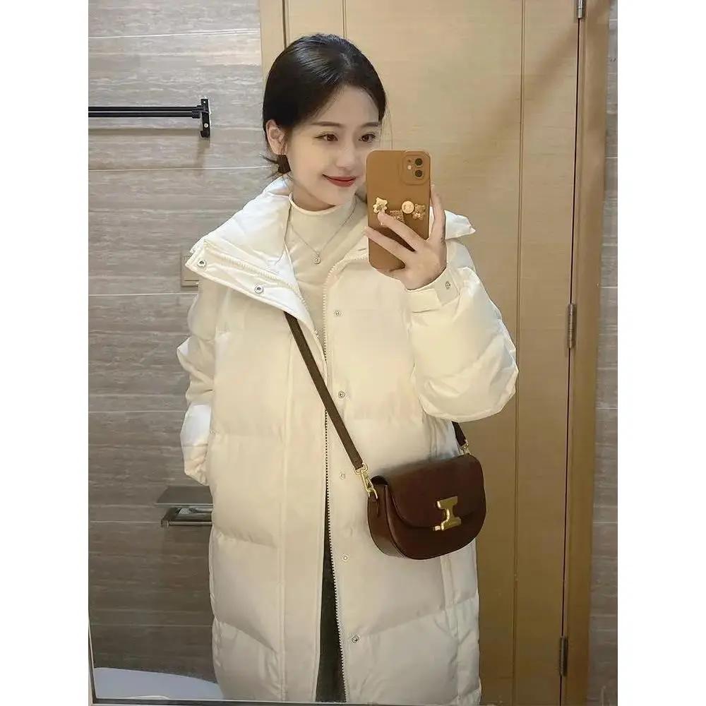 中戏长款羽服女冬季过膝加厚外套宽松连帽衣袄2023年新款