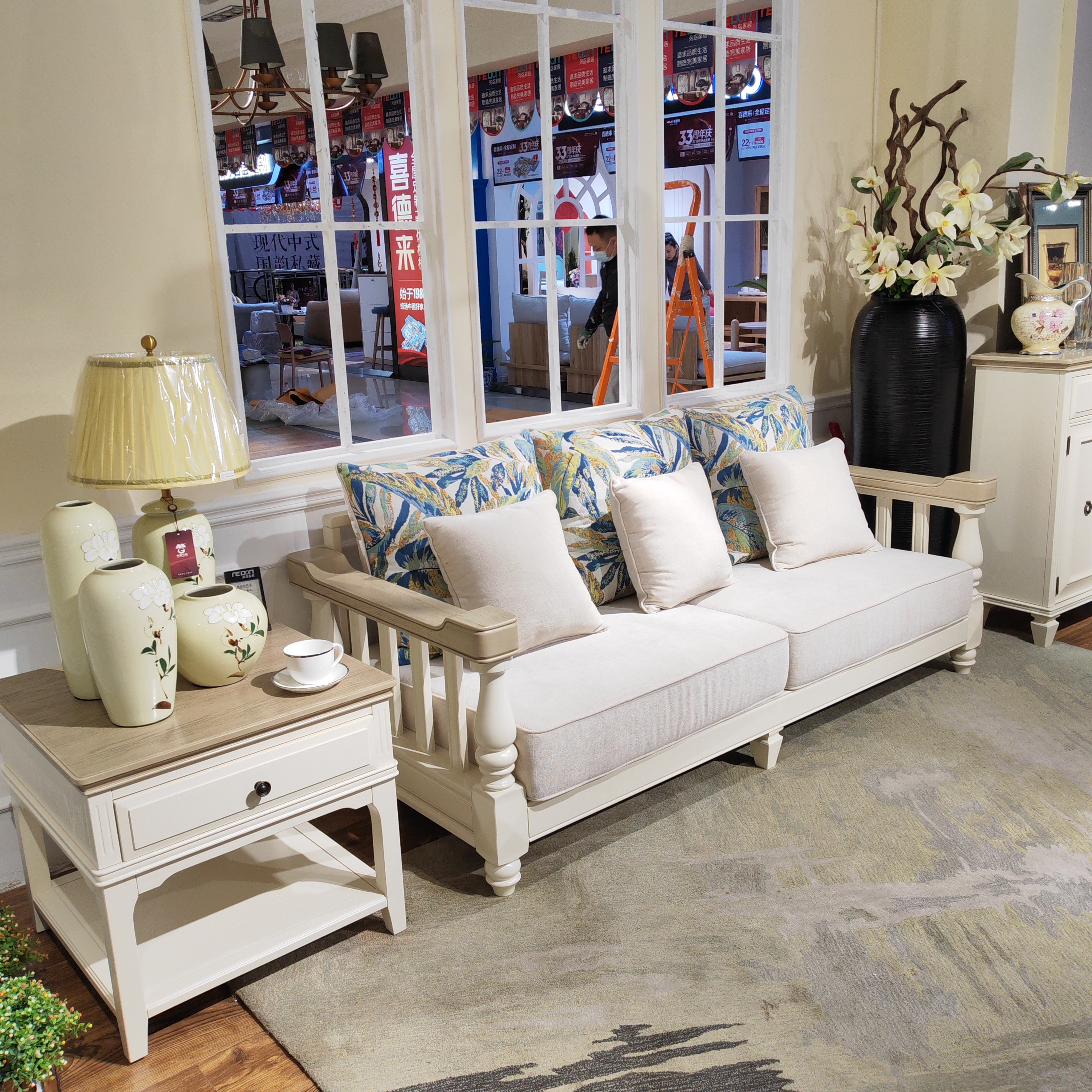 美式实木奢华沙发布艺组合小户型复古乡村客厅家具三人位北欧简欧