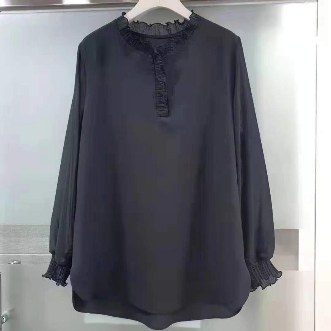 韩国正品木耳领雪纺衫半透明袖时尚新款百搭