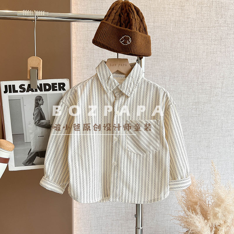 【波浪线】2025春秋季新款设计感淘文艺男童衬衫长袖春秋洋气衬衣