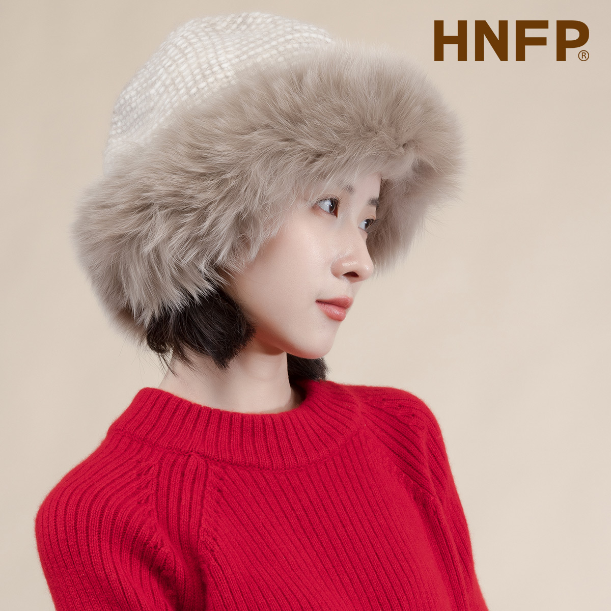 只是100%山羊绒针织帽意式奢品狐狸毛圈手工纱线保暖男女秋冬季帽