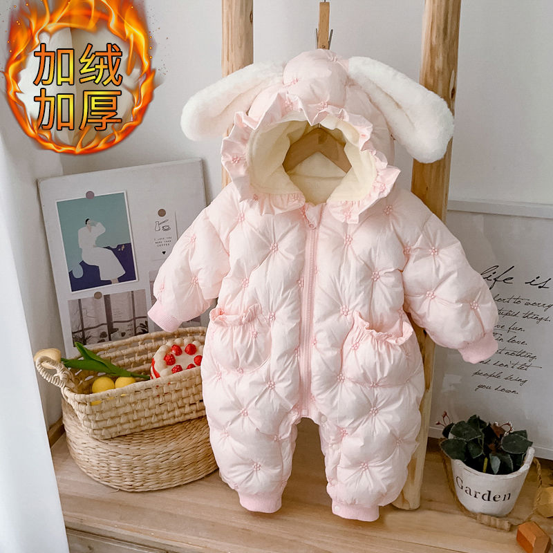2023新款冬婴儿棉服连体衣超萌百天满月周岁女宝宝礼