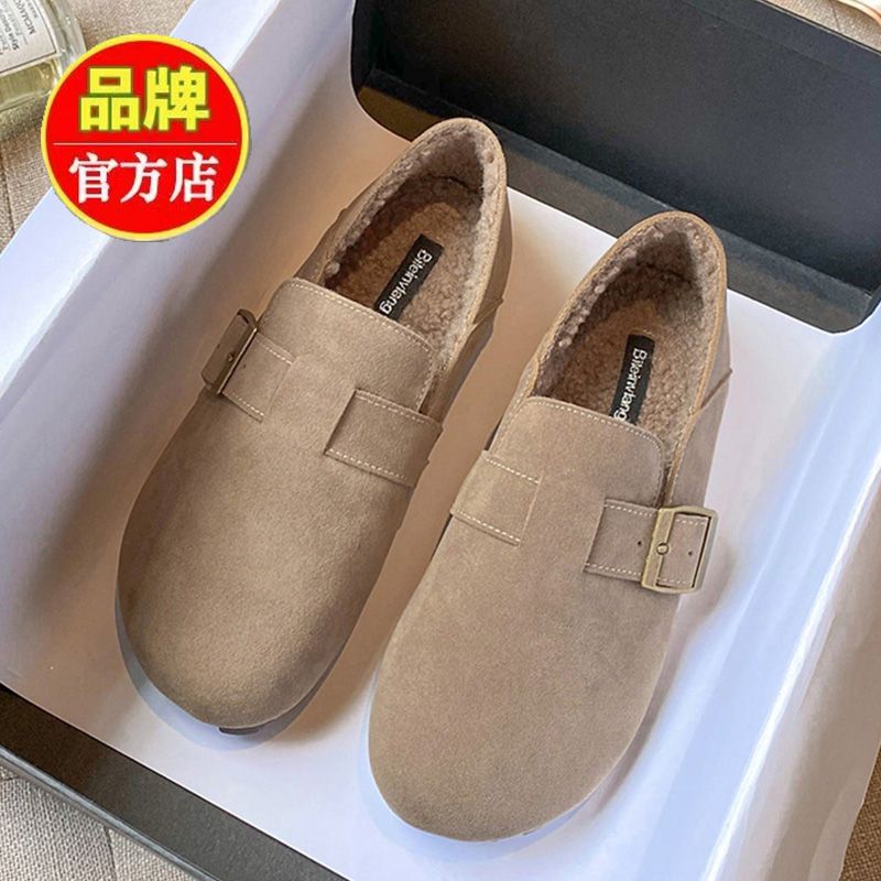 红蜻蜓牌勃肯鞋女2023新款秋冬孕妇鞋一脚蹬女鞋加绒软底小码33博