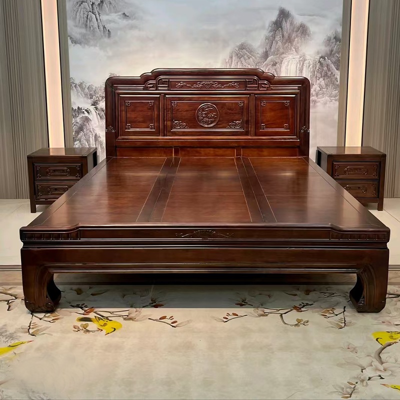 全榫卯【国色天香】实木床家用主卧次卧大床雕花婚床成套单人双人床