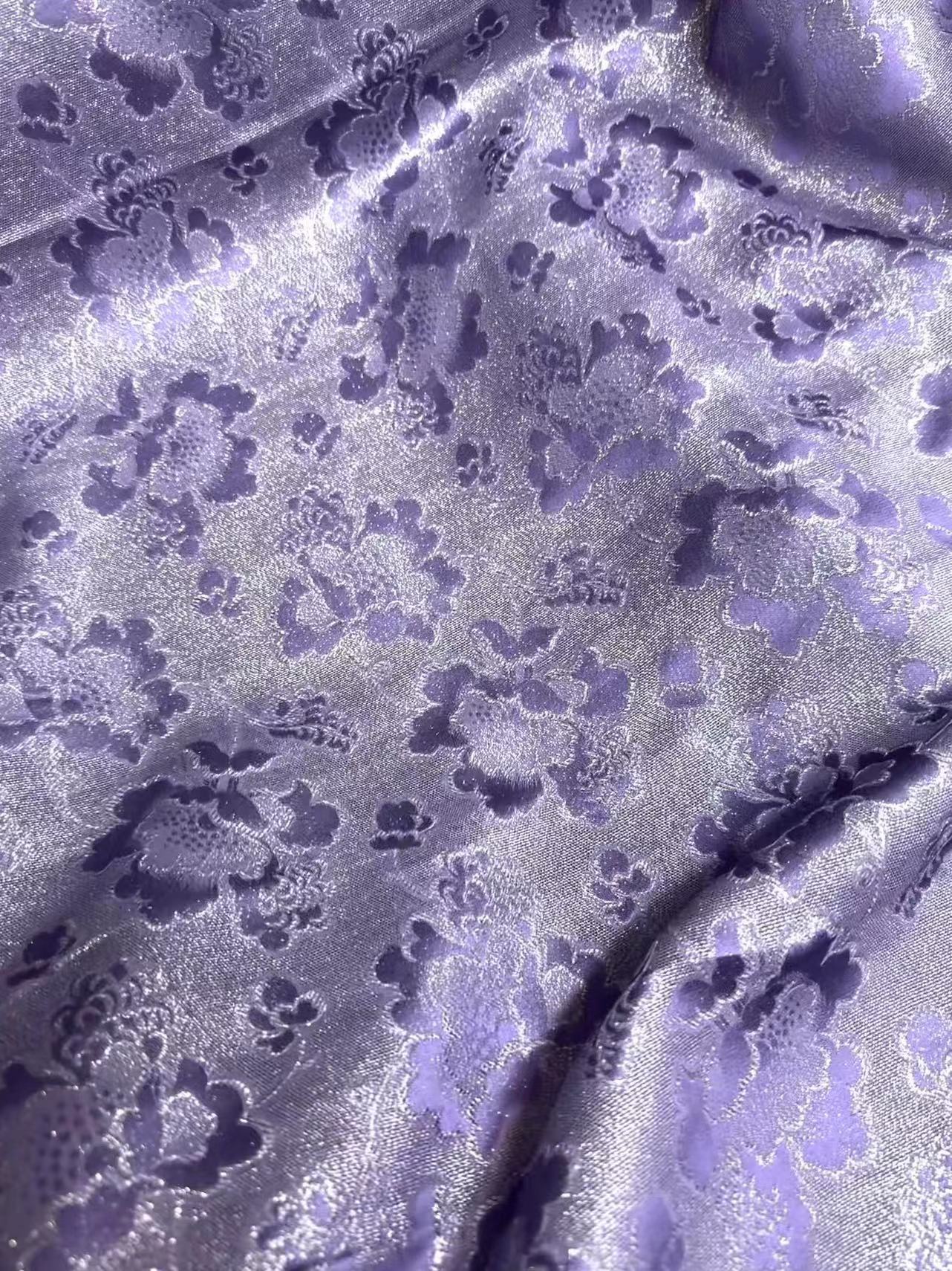  老顽童绸庄四经绞萝织银通满银紫色牡丹