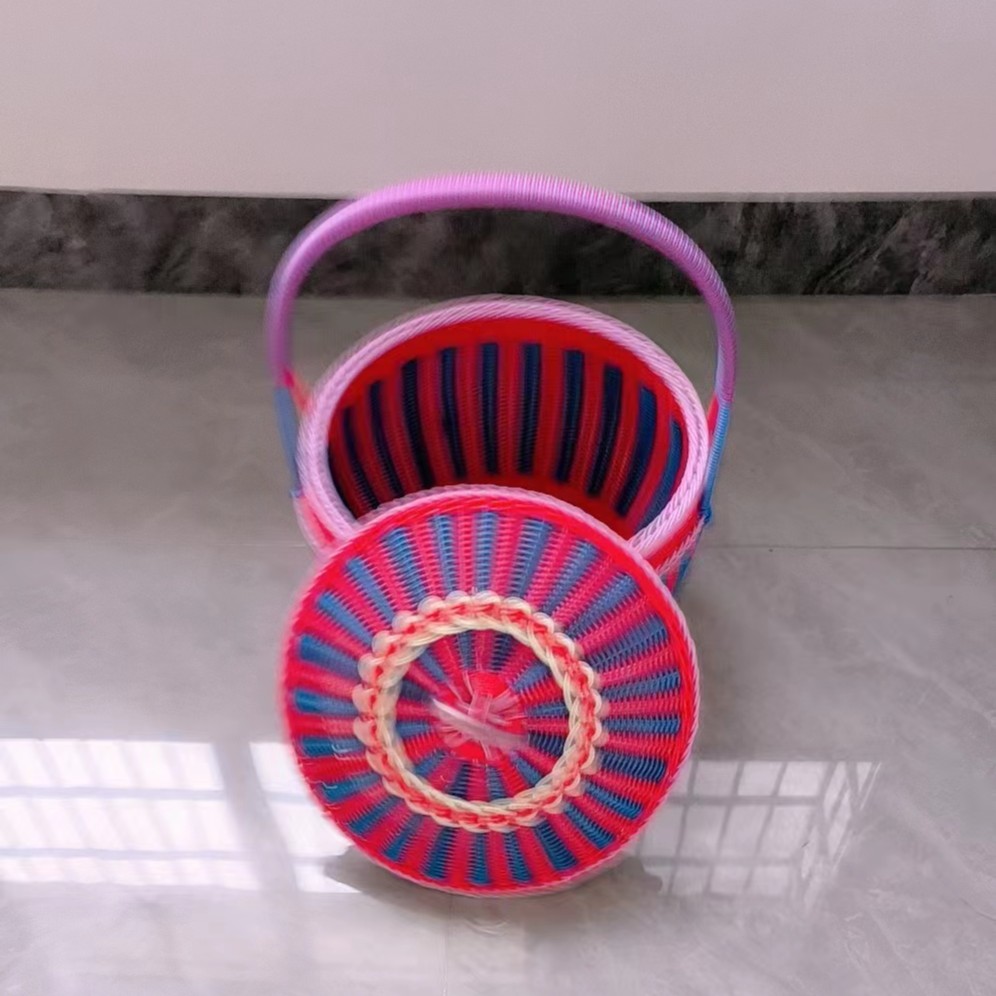 圆形手工客厅好评如潮织筐卡通果篮家用保温户外篮子大号手提花蓝