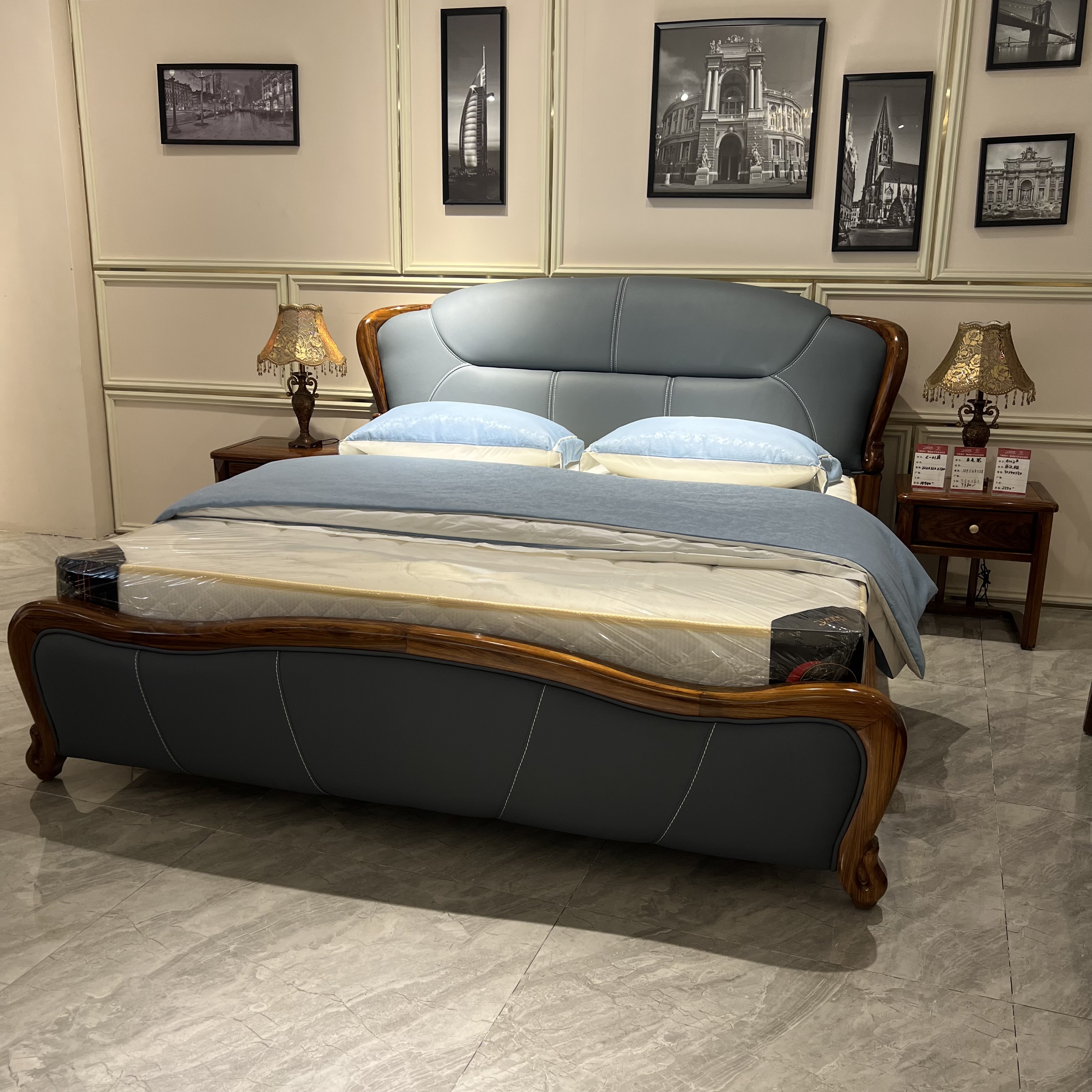 沫兰居高奢乌金木头层牛皮双人实木大床主卧轻奢简约1.81.5可定制