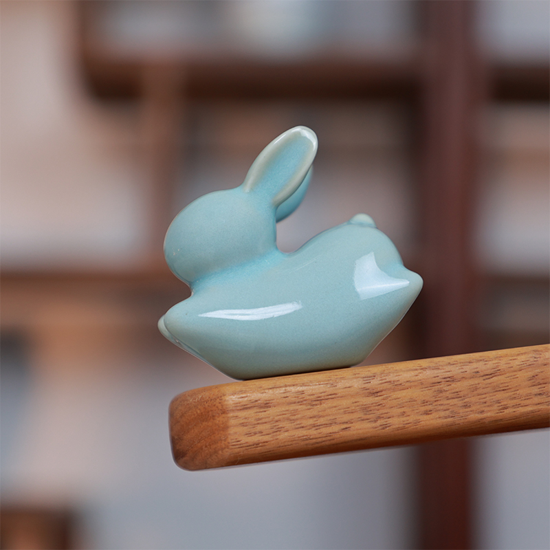 廷怀窑【天青小飞兔】汝窑汝瓷陶瓷茶宠摆件功夫茶道配件可养开片