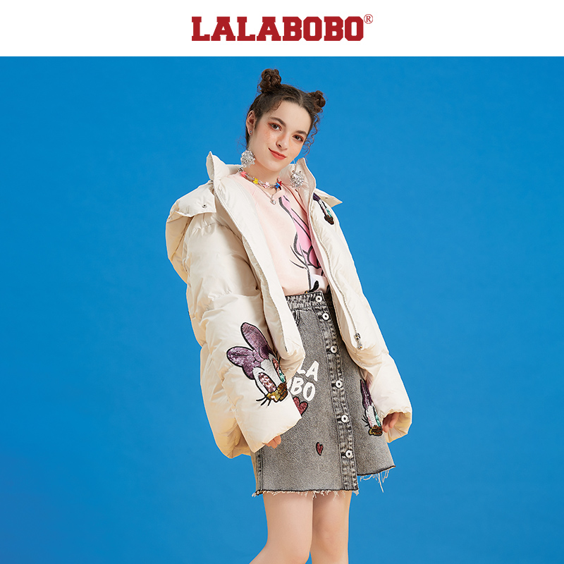 武汉(微瑕破洞不退不换】LALABOBO刺绣短款羽绒服女|T20C-WSYR11
