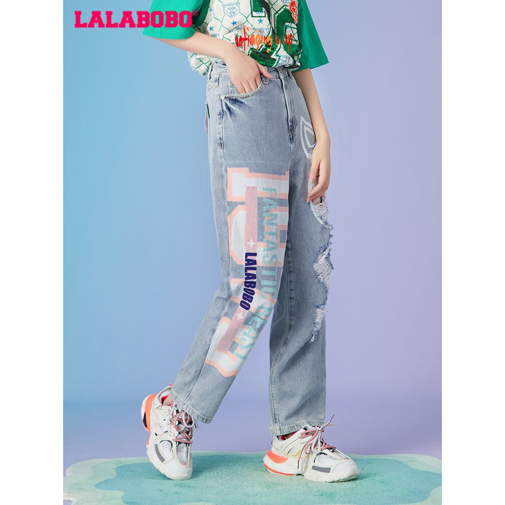 武汉(微瑕不退不换）大字母线绣个性破洞时尚牛仔裤L22B-WXZC19