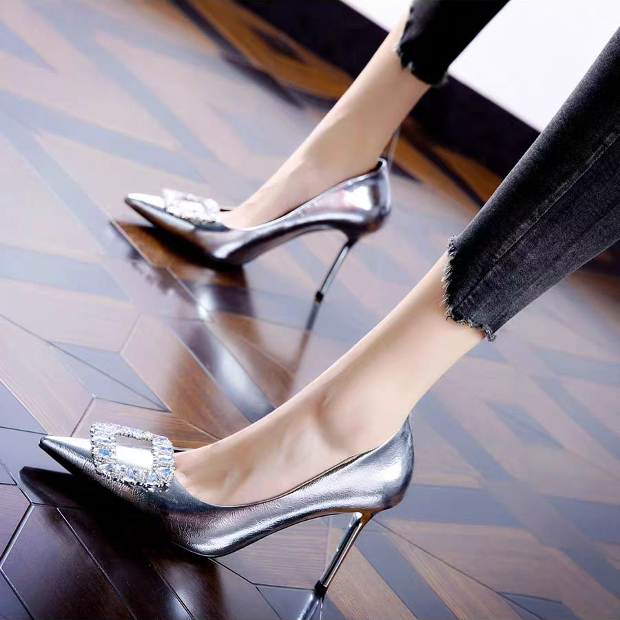 2024新款气质2275-25水钻时尚方扣尖头高跟鞋女韩版宴会细跟单鞋