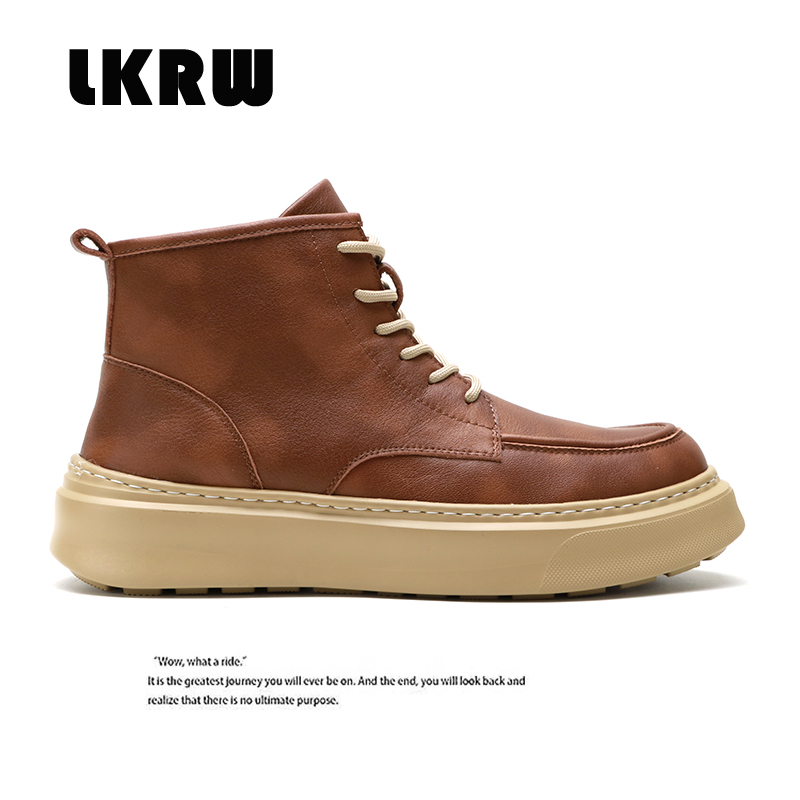 2023新款秋冬真皮高帮鞋休闲百搭中帮马丁靴男士头层牛皮潮鞋短靴