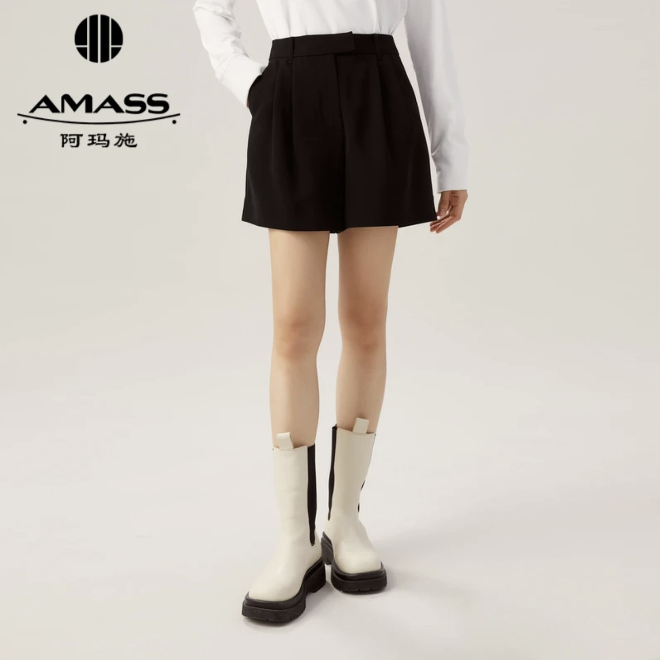 AMASS/阿玛施夏季新款 时尚黑色百搭高腰显瘦夏季五分裤510051