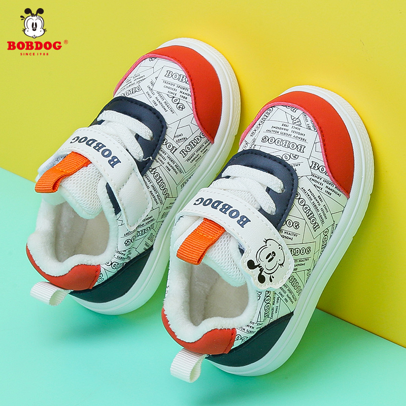 巴布豆男童鞋运动鞋冬季新款女宝宝秋冬学步鞋婴幼儿软底加绒板鞋