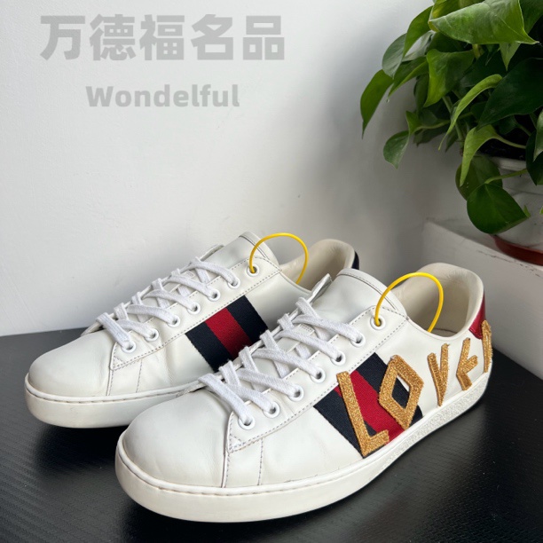 95新 GUCCI/古驰 42欧码love系列logo板鞋无配件成色自定义jdf03