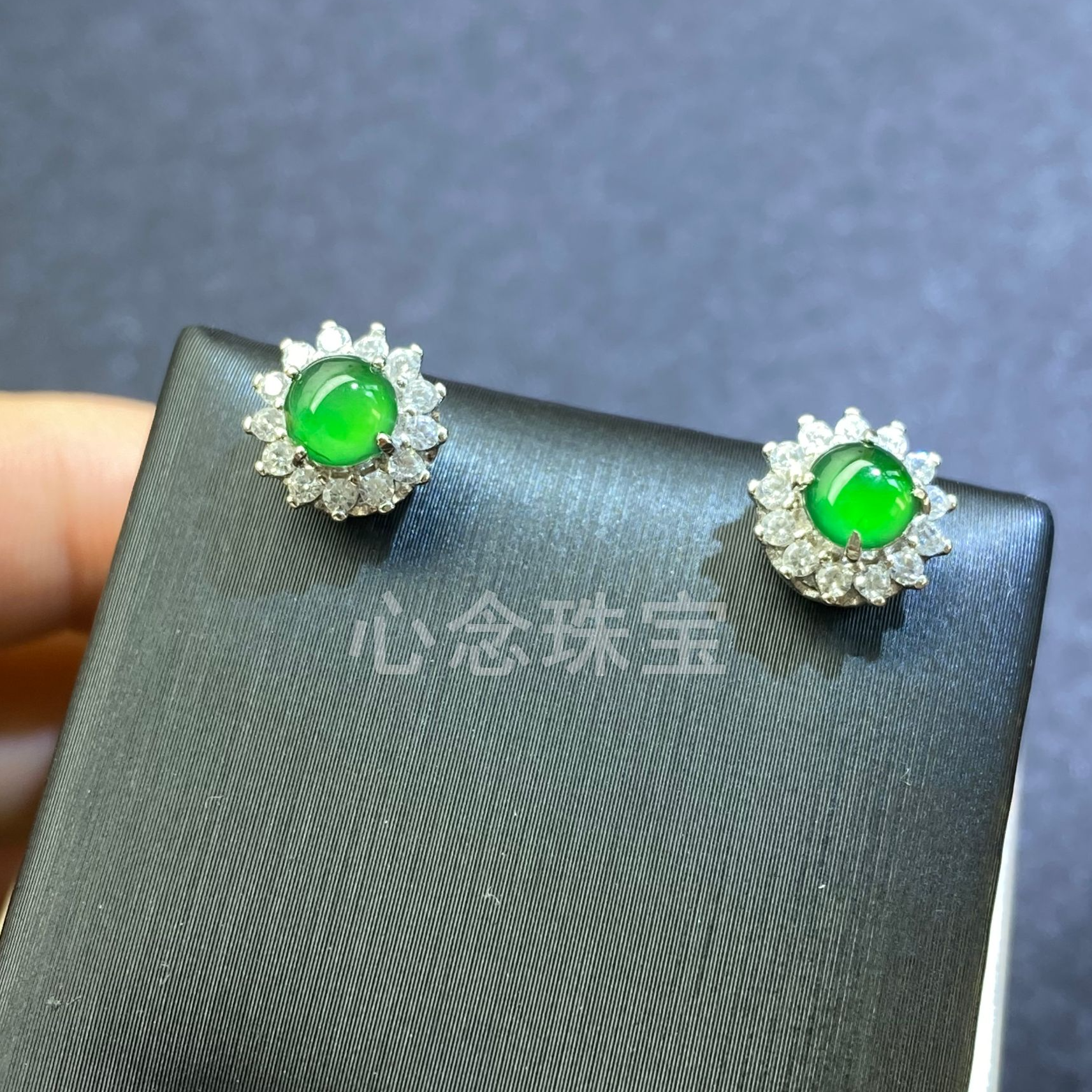 太阳花耳饰天然A货翡翠满绿气质镶嵌多样性时尚轻奢s925银镶耳钉