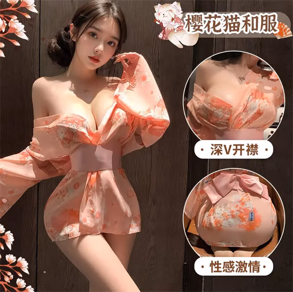 【拾趣】性感樱花猫日系和服御姐迷人睡衣纯欲雪纺轻奢家居服