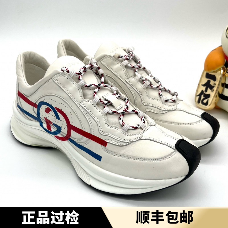 未使用 GUCCI/古驰 全新RUN系列白色皮面红蓝双G印花运动鞋多尺码