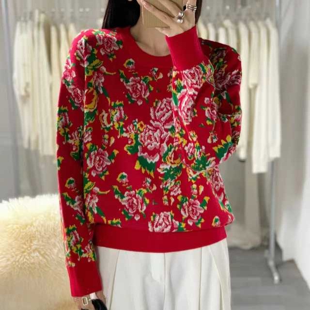 花开富贵上衣女长袖时尚百搭提花羊毛毛衣8358#男女同款